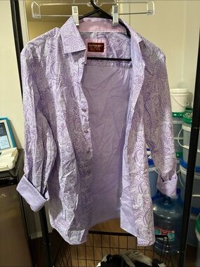 Comfort Choice Lavender Paisley Button-Down Shirt - Women's